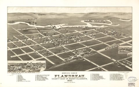 Bird's eye view of Flandreau, county seat of Moody Co., Dakota 1883