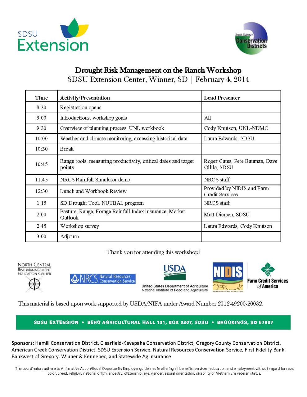 Drought Risk Ranchers Workshop Feb 4, 2014