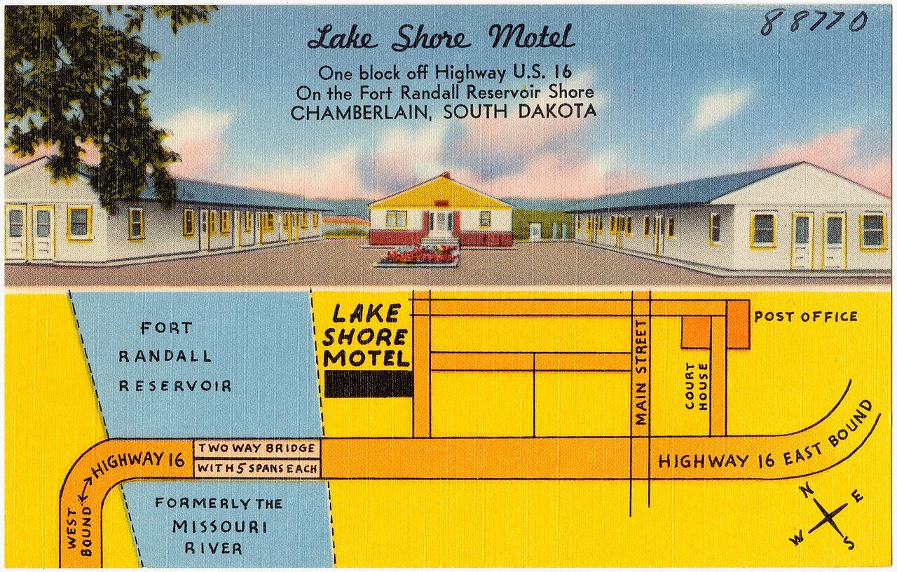 Lake Shore Motel, one block off Highway U.S. 16, on the Fort Randall Reservoir Shore, Chamberlain, South Dakota (88770)