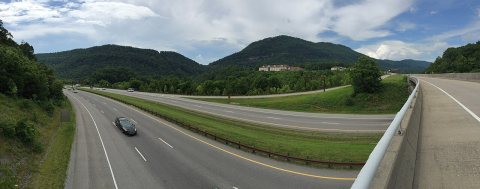 2017-06-12 15 41 00 Panorama of Cumberland Gap on the border of Kentucky and Virginia from the junction of U.S. Route 2…