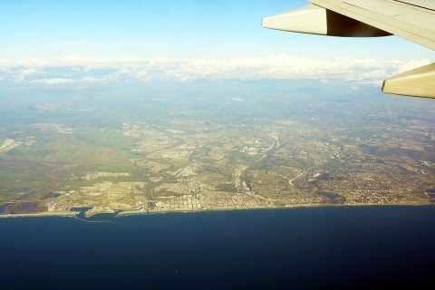 Aerial view of California Coast, looking ENE around Oceanside and