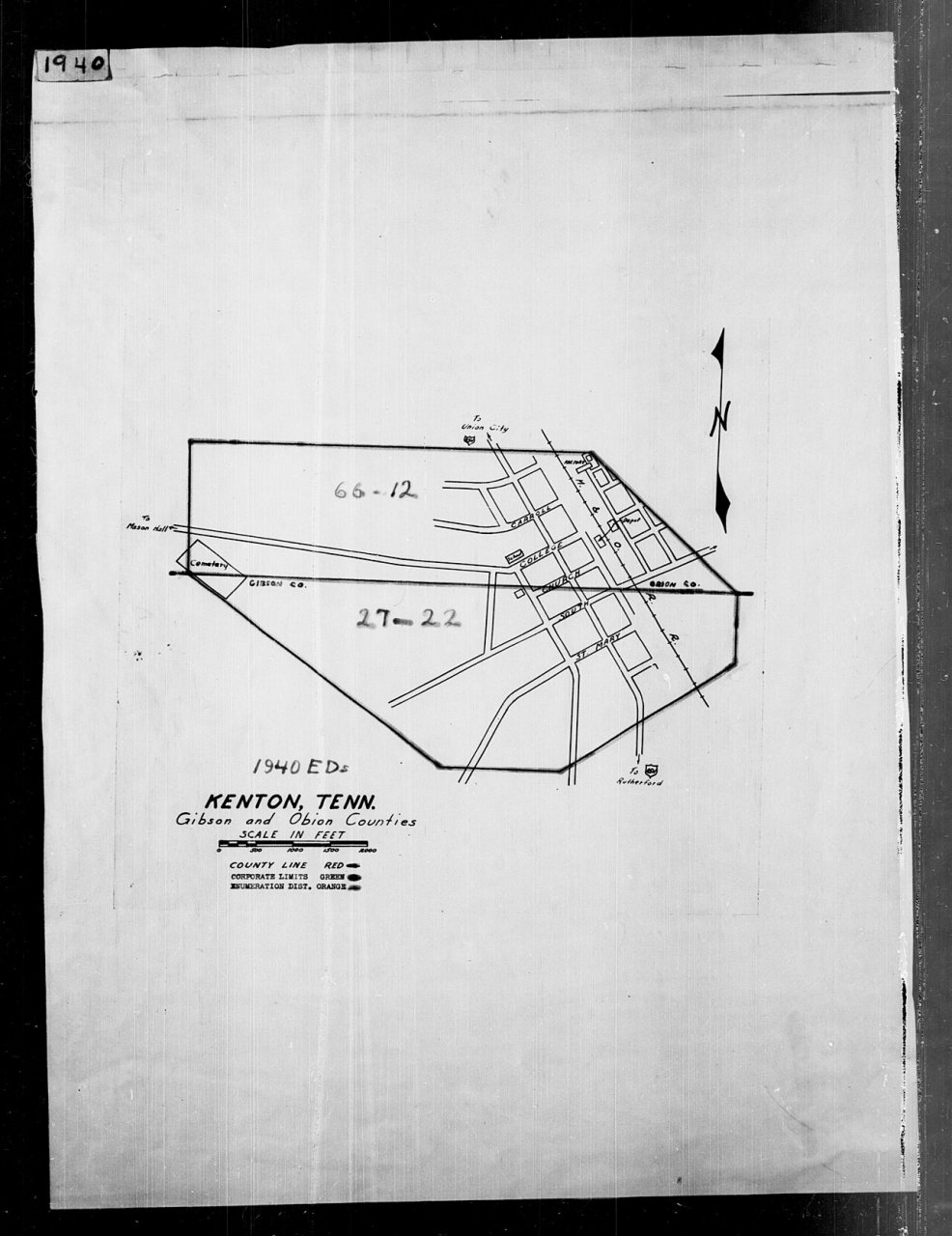1940 Census Enumeration District Maps - Tennessee - Gibson County - Kenton - ED 27-22