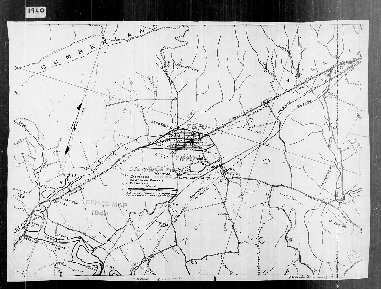 1940 Census Enumeration District Maps - Tennessee - Campbell County - Jacksboro - ED 7-8, ED 7-10