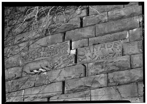 Historic American Buildings Survey, November, 1971 DETAIL OF INSCRIBED BLOCKS ON NORTH SIDE SHOWING LOW-RELIEF CARVING …