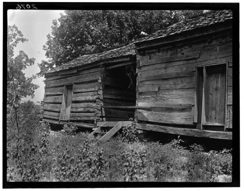 Historic American Buildings Survey, A.A. Gustafson, Photographer August, 1937 FRONT DETAIL. - Early Log Cabin