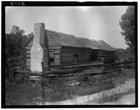 Historic American Buildings Survey, A.A. Gustafson, Photographer August, 1937 END VIEW. - Early Log Cabin