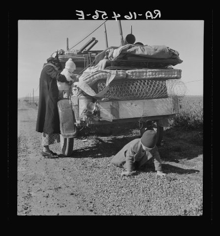 Tracy (vicinity), California. U.S. Highway 99. Missouri family of five, seven months from the drought area
