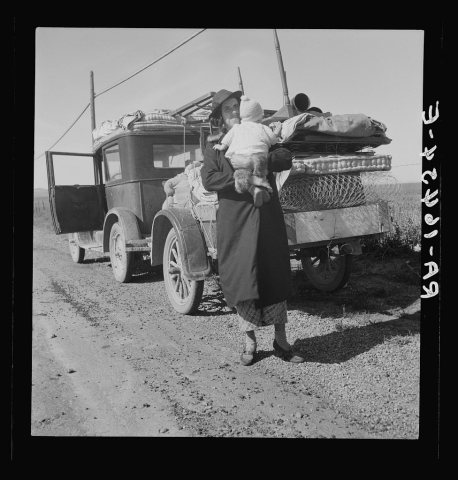 Untitled image, possibly related to: Missouri family of five, seven months from the drought area. "Broke, baby sick, ca…