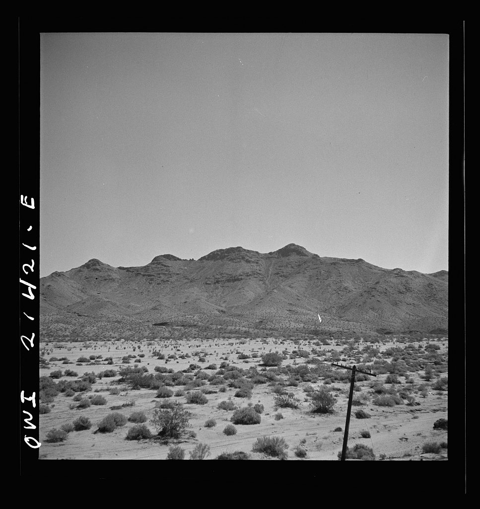 Needles (vicinity), California. Desert country along the Atchison, Topeka, and Santa Fe Railroad between Needles and Ba…