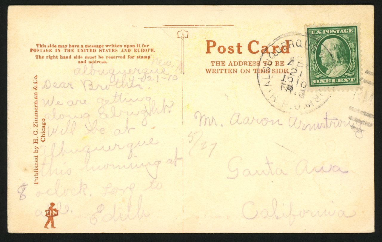 H. G. Zimmerman & Co. B1514E7 - Prospector, Needles, Calif back