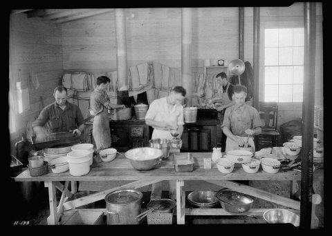 "Temporary kitchen serving cafeteria at Norris townsite."
