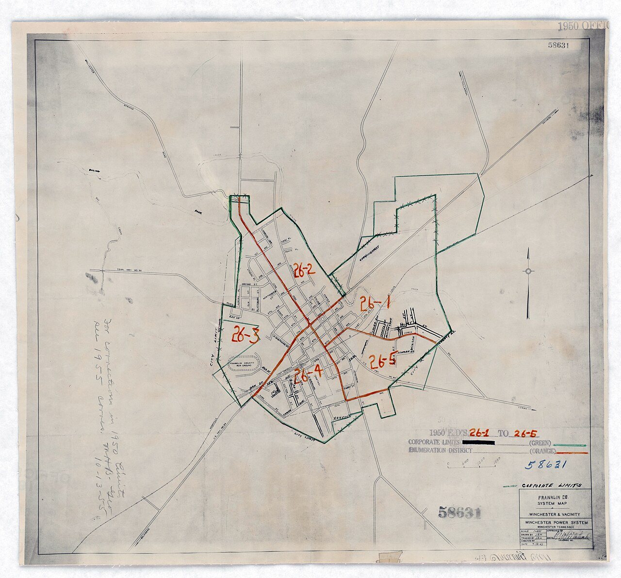 1950 Census Enumeration District Maps - Tennessee (TN) - Franklin County - Winchester - ED 26-1 to 5