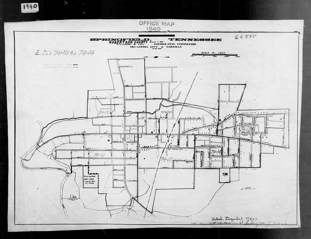 1940 Census Enumeration District Maps - Tennessee - Robertson County - Springfield - ED 74-10, ED 74-11, ED 74-12, ED 7…