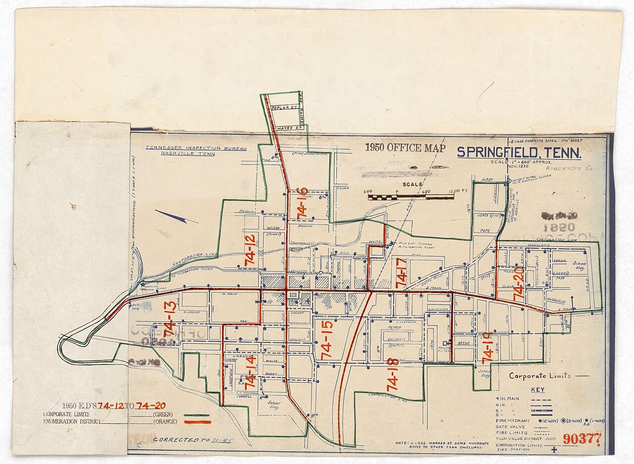 1950 Census Enumeration District Maps - Tennessee (TN) - Robertson County - Springfield - ED 74-12 to 20