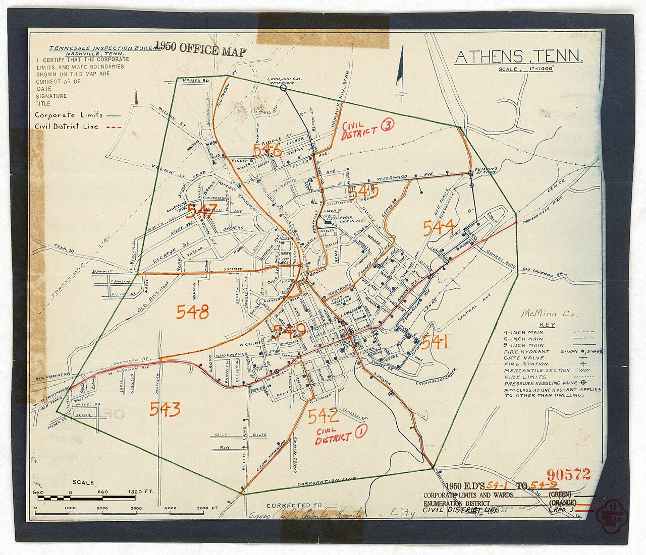 1950 Census Enumeration District Maps - Tennessee (TN) - McMinn County - Athens - ED 54-1 to 9