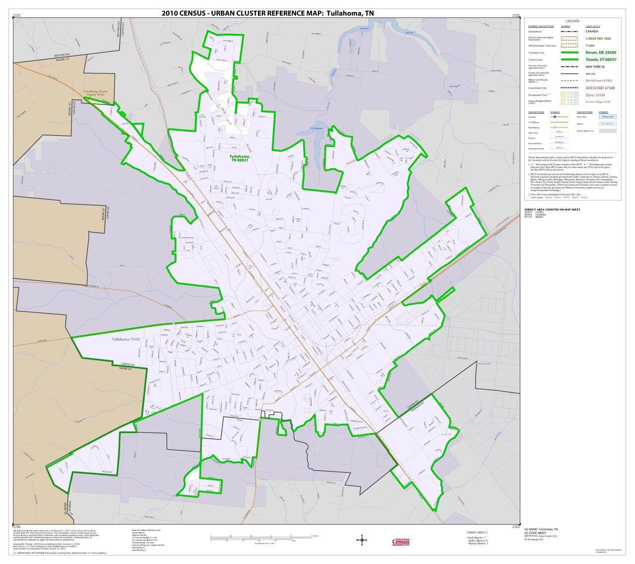 2010 Census Urban Cluster Reference Map for