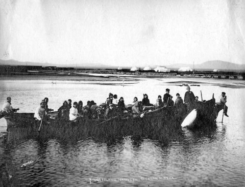 King Island Eskimos in boats, vicinity of Dickson, Alaska, between 1900 and 1910