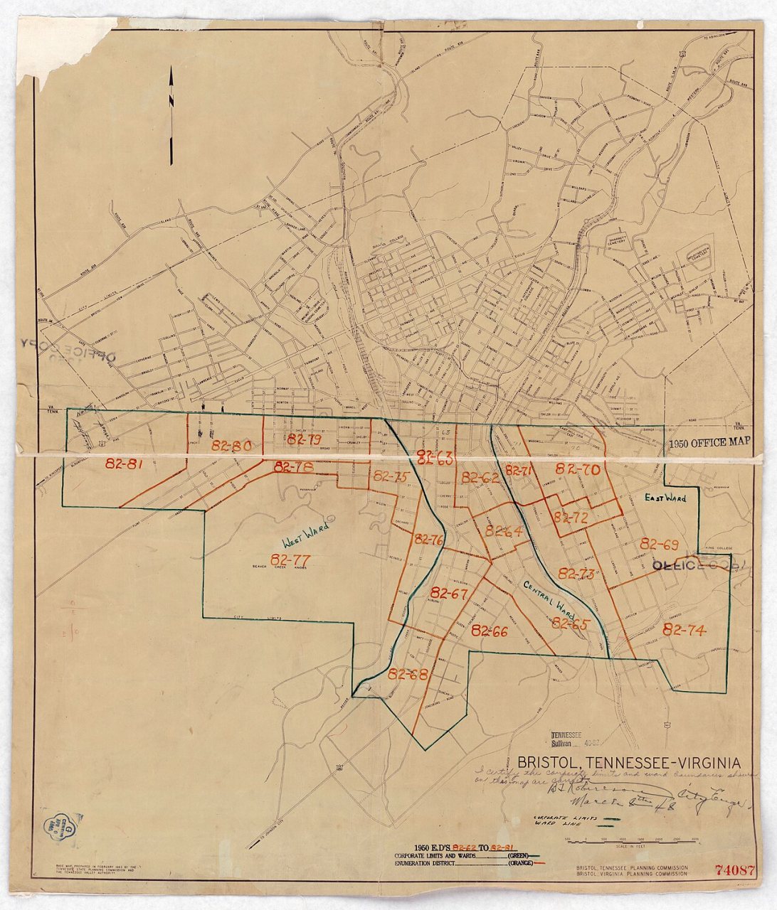 1950 Census Enumeration District Maps - Tennessee (TN) - Sullivan County - Bristol - ED 82-62 to 81