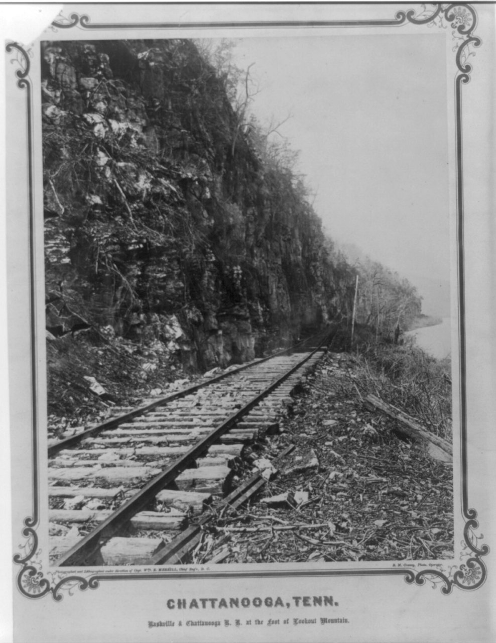 Nashville and Chattanooga Railroad tracks at the foot of Lookout Mountain, Chattanooga, Tenn