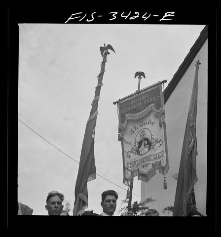 Untitled photo, possibly related to: In front of the church during the Festival of the Holy Ghost, Portuguese-American …
