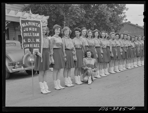 Untitled photo, possibly related to: Novato, California. Drill team which participated in the parade at the Portuguese-…