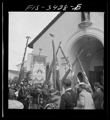 Untitled photo, possibly related to: In front of the church during the Festival of the Holy Ghost, Portuguese-American …