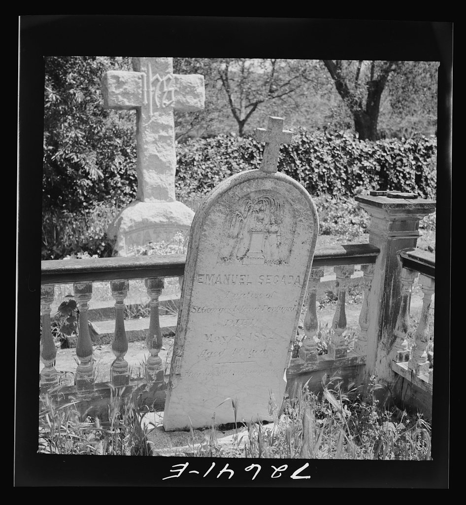 Mission San Jose, California. Tombstone of emigrant to California from Sao Jorge, Azores Islands