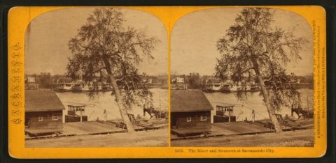 The river and steamers at Sacramento City.Alternate Title: Sacramento