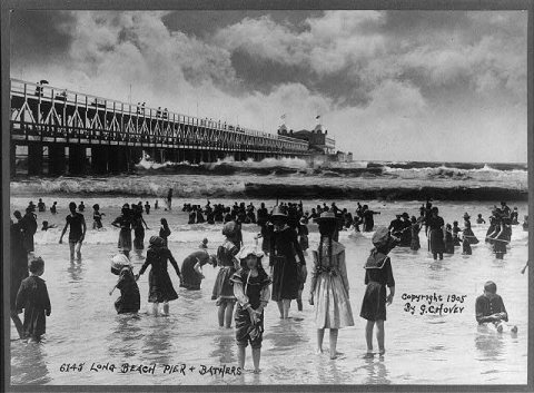 Long Beach pier & bathers