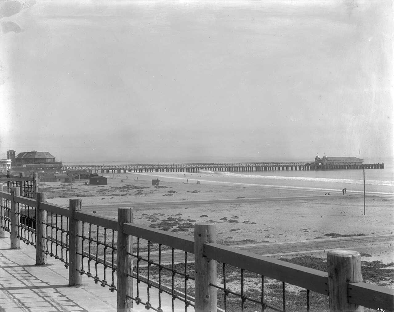 View of Long Beach pier and pavilion, taken from the promenade on the north end near the "Ebel Club House", ca.1905-191…