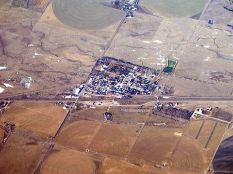 Aerial view of Crook, Colorado, December 2025