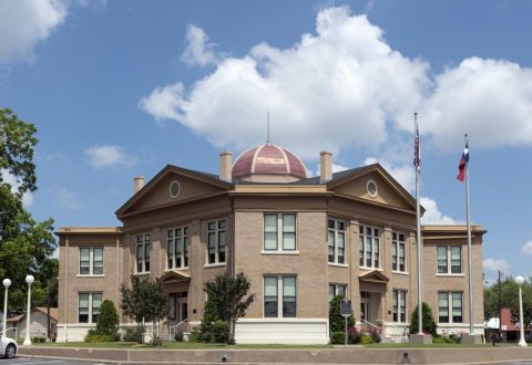 The ginger-brick Rains County Courthouse