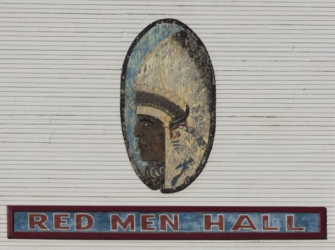 Sign for the Red Men Hall in