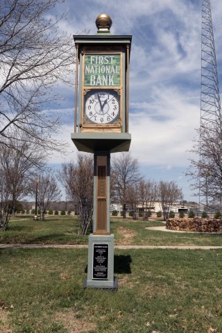 An old bank clock that once stood outside the First National Bank in downtown