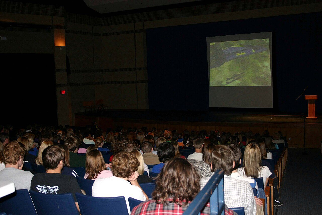 US Navy 050401-N-8110K-022 Keller High School students watch a video presentation on the U.S. Navy Flight Demonstration…