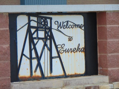Welcome sign on east Main Street, Eureka, Utah, May 16