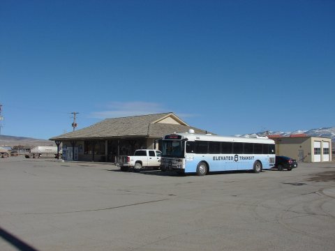 Elevated Transit Thomas HDX bus at Centerfield Chevron 2