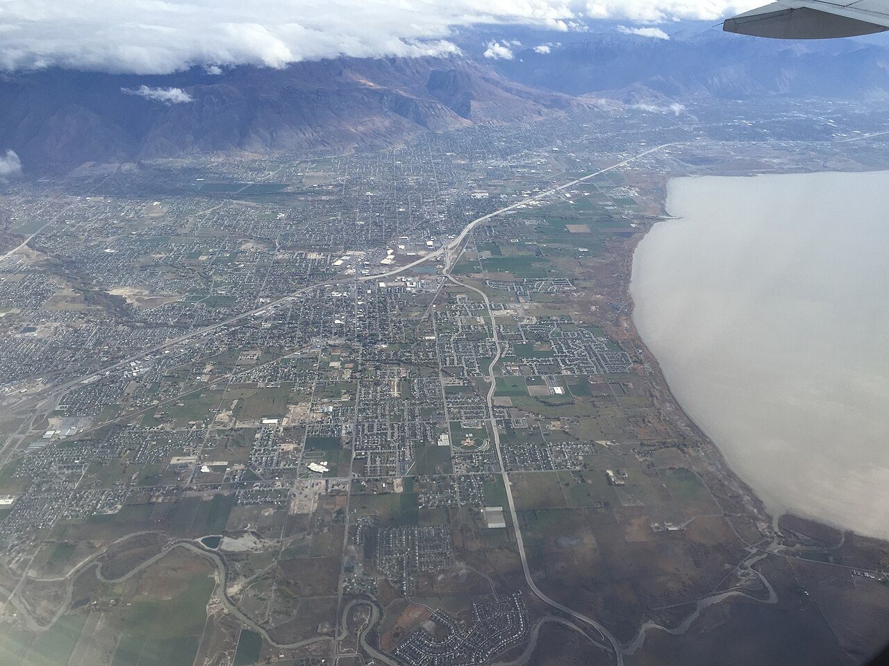 2015-11-03 10 16 13 View from an airplane of the cities of Lehi, American Fork, Pleasant Grove, Lindon and Orem, Utah a…