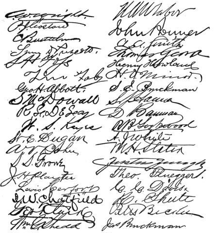 Olden Times in Colorado - Signatures of the Committee of Safety page 1