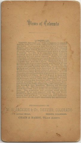 Leadville Stereoview by WH Jackson c1890 - verso