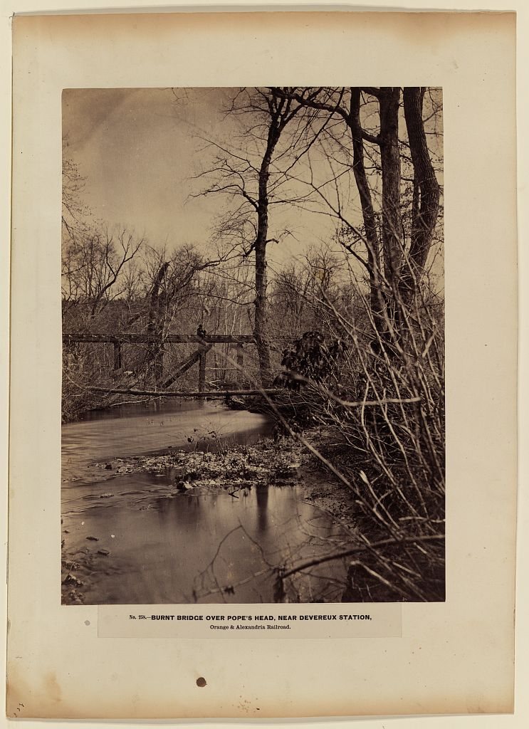 Burnt bridge over Pope's Head, near Devereux Station, Orange & Alexandria Railroad