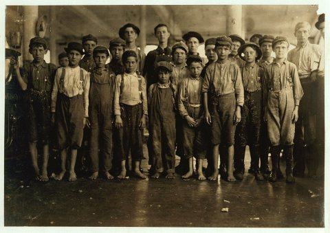 Some of the doffers in the Washington Cotton Mills, Fries, Va. The smallest one said he was 15 years old but, for that …