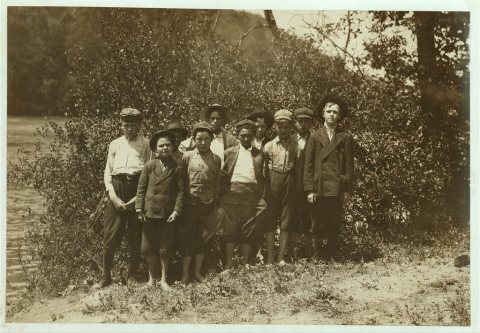 Sunday morning by the river. All of these boys work in Washington Cotton Mills