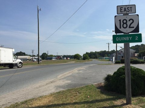 2017-07-12 09 57 48 View east along Virginia State Route 182 (Edmunds Street) at U.S. Route 13 (Lankford Highway) in