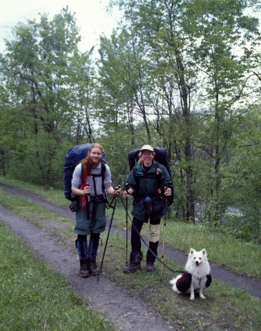 Two two-legged hikers and one four-legged one on the Appalachian Trail
