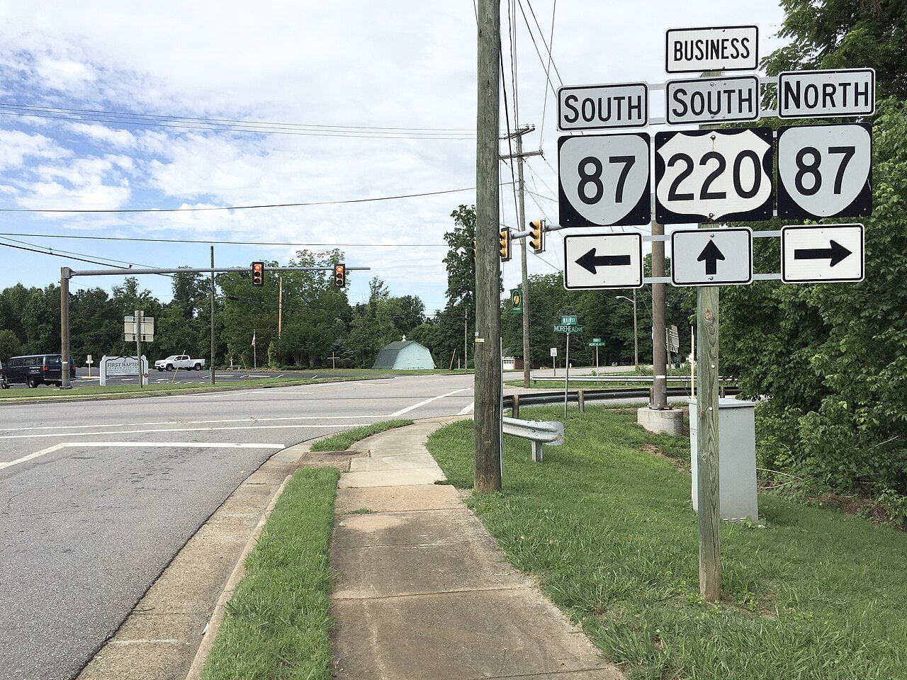 2017-06-27 09 28 13 View south along U.S. Route 220 Business (Main Street) at Virginia State Route 87 (Morehead Avenue)…