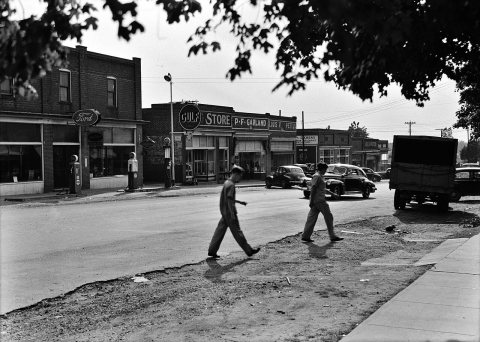 Small Town, Summer, A street scene in Keysville, Virginia, June 1943. - Flickr - polkbritton