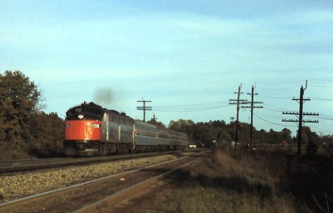 Amtrak Mountaineer near Crewe, Virginia, November 1975