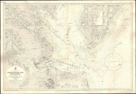 Admiralty Chart No 2843 Chesapeake Bay Entrance, Published 1914, Large Corrections 1961