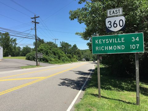 2017-06-26 12 56 35 View east along Virginia State Route 360 (Bethel Road) at U.S. Route 501 (L P Bailey Memorial Highw…